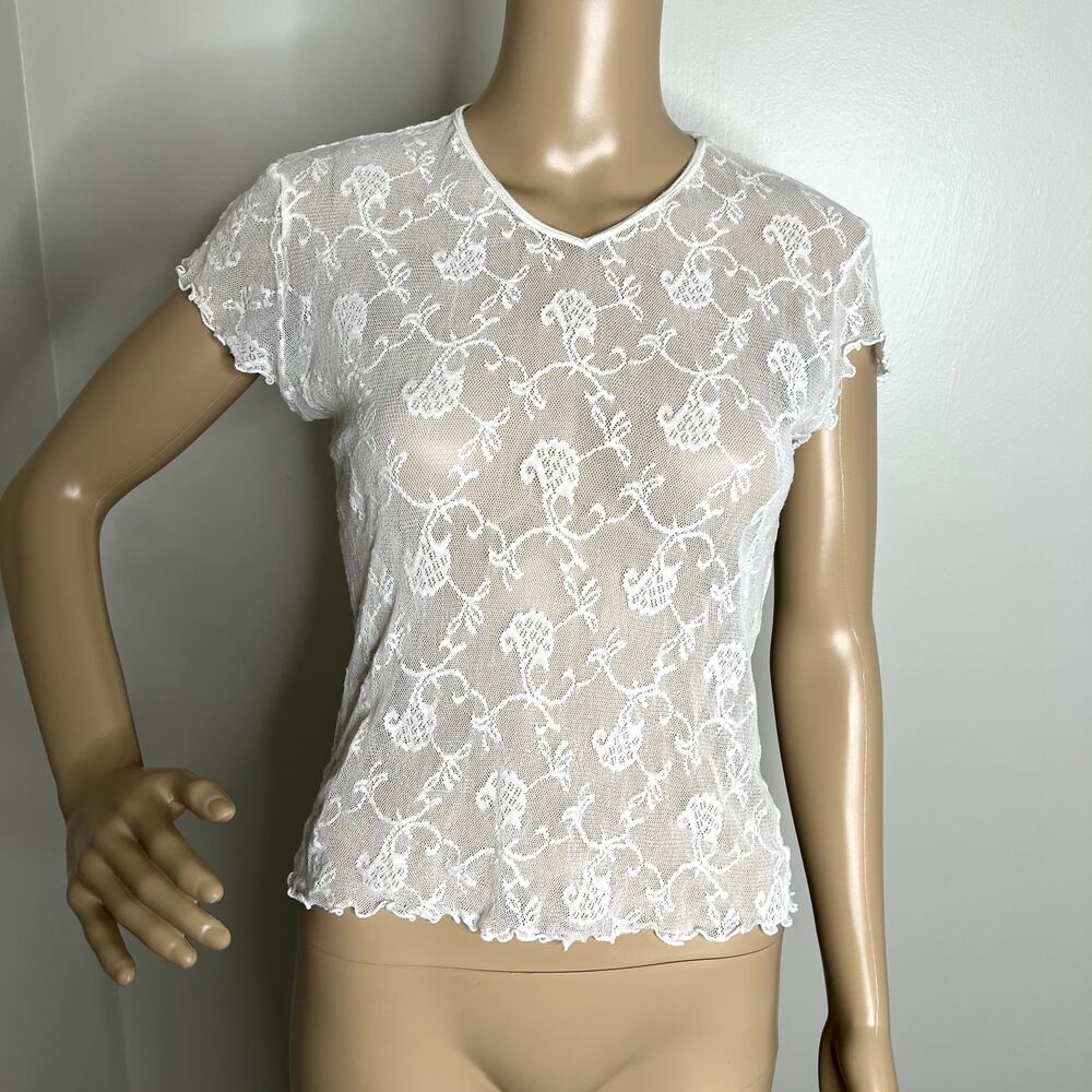 Ralph Lauren White Sheer Mesh Lace Top